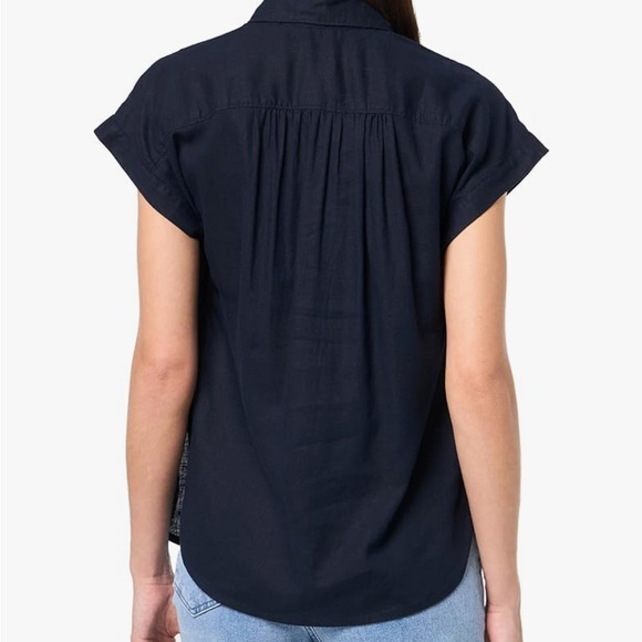 Nautica Women's Navy Linen Blend Short Sleeve Button Up Shirt Sz L - Picture 2 of 10